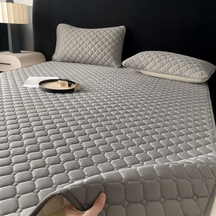 91家纺网 家纺一手货源 找家纺 欧邦 2025新款加厚纯色凉席四件套--凉席三件套 方格-深灰