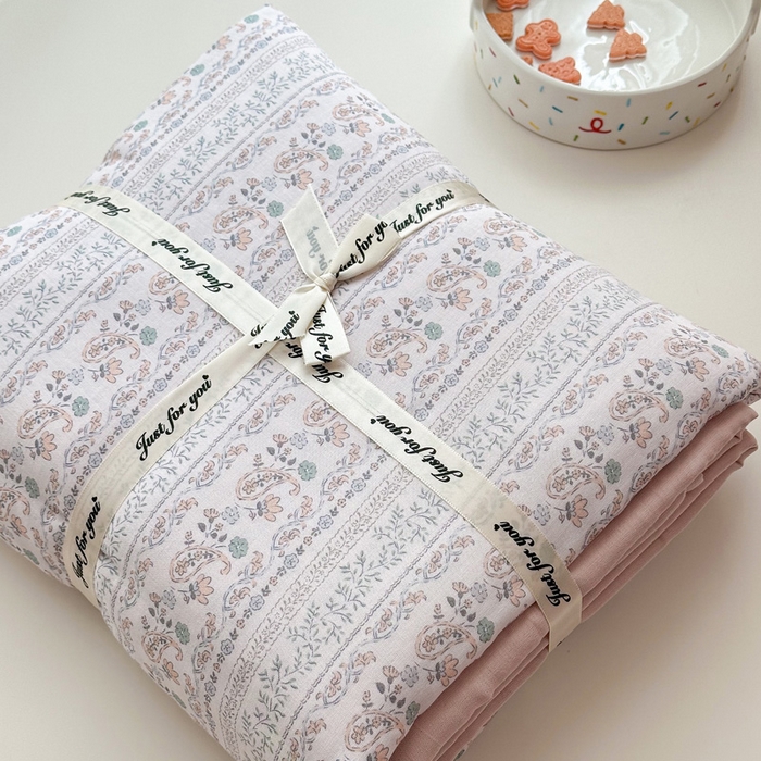 91家纺网 家纺一手货源 找家纺 塞纳 2026新款.全棉有氧双层纱四件套-场景二-花楹-绿