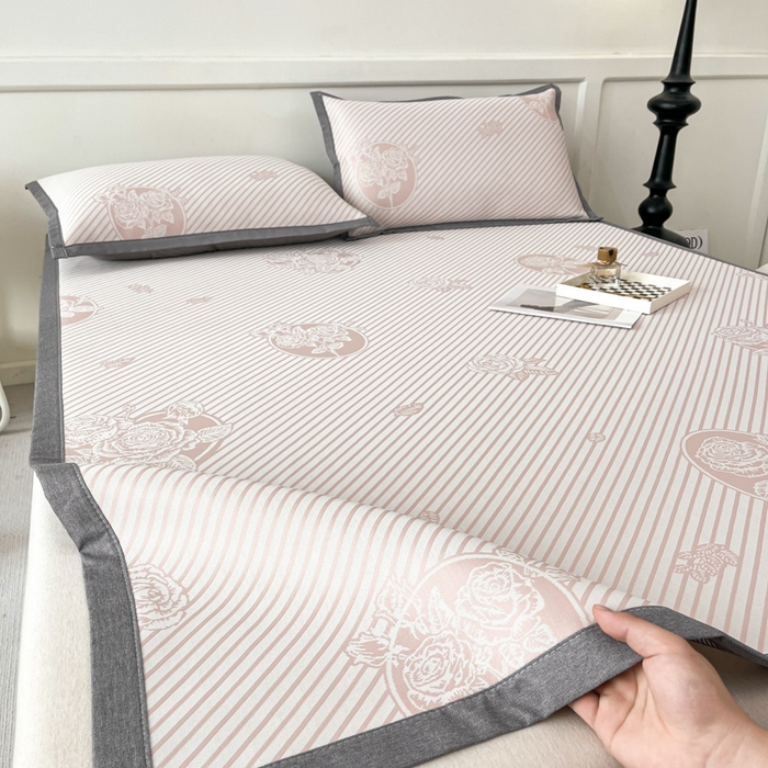 91家纺网 家纺一手货源 找家纺 子曰 2025新款高定版A类PE聚乙烯凉感凉席提花凉席 玫瑰-粉