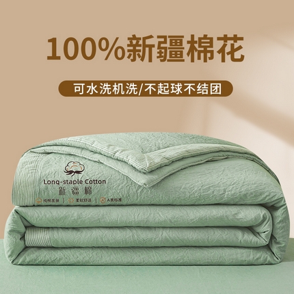 91家纺网 家纺一手货源 找家纺 创优家纺 2025新款无印风格子新疆棉夏被空调被纯棉花被夏被子薄被芯水洗棉包检测 新疆棉-松绿