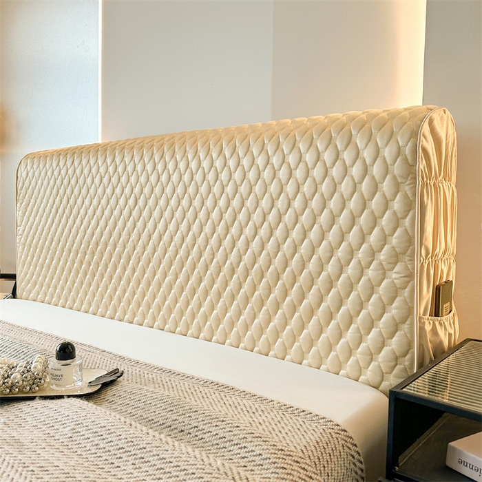 91家纺网 家纺一手货源 找家纺 情恒家纺 2025夏季款亮光布加厚双面用床头罩 香槟黄