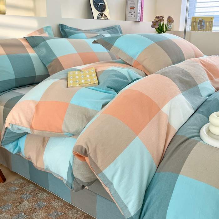 91家纺网 家纺一手货源 找家纺 金窝窝家纺 2025新款纯棉水洗棉四件套 大发格绿