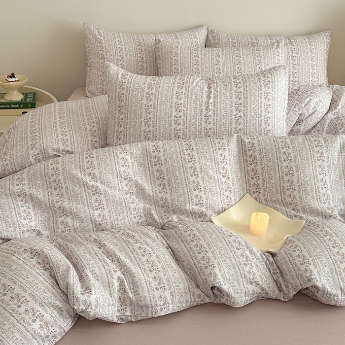 91家纺网 家纺一手货源 找家纺 塞纳 2026新款.全棉有氧双层纱四件套-场景二-花楹-绿