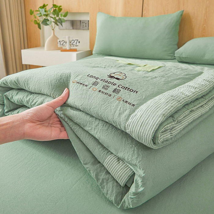 91家纺网 家纺一手货源 找家纺 创优家纺 2025新款无印风格子新疆棉夏被空调被纯棉花被夏被子薄被芯水洗棉包检测 新疆棉-松绿