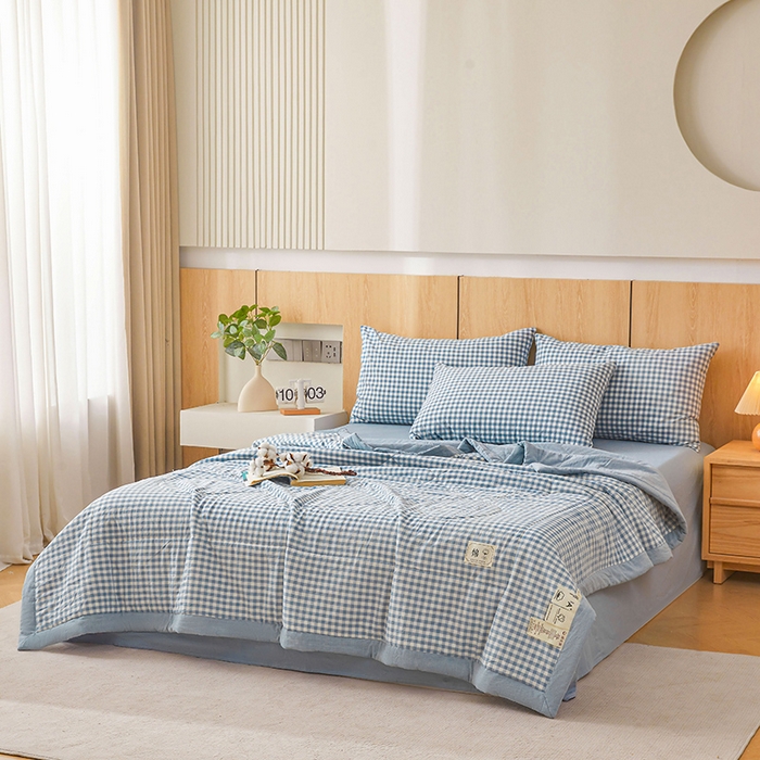 91家纺网 家纺一手货源 找家纺 创优家纺 2025新款无印风格子新疆棉夏被空调被纯棉花被夏被子薄被芯水洗棉包检测 蓝小格