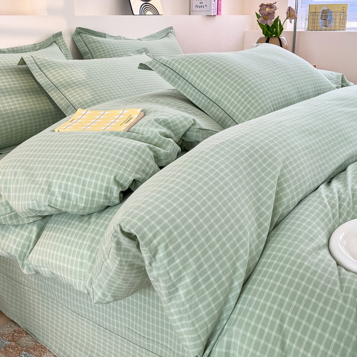 91家纺网 家纺一手货源 找家纺 金窝窝家纺 2025新款纯棉水洗棉四件套 春意盎然淡绿色