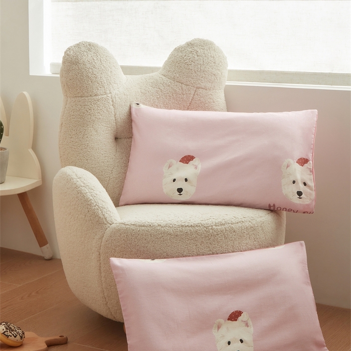 91家纺网 家纺一手货源 找家纺 艾佳宝贝 2025新款A类全棉纯棉儿童单枕套多尺寸可拆式枕头 乖萌小狗