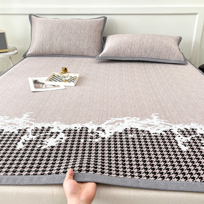 91家纺网 家纺一手货源 找家纺 子曰 2025新款高定版A类PE聚乙烯凉感凉席提花凉席 千鸟格-紫