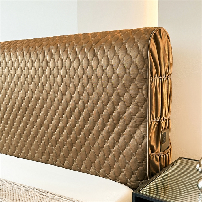 91家纺网 家纺一手货源 找家纺 情恒家纺 2025夏季款亮光布加厚双面用床头罩 00焦糖色