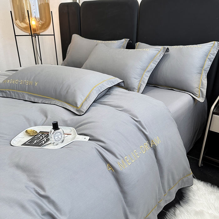91家纺网 家纺一手货源 找家纺 宇彬家纺 2025新款直播热款13374全棉母婴级压线一字绣宽边枕套被套纯色滚边麻绳四件套贡缎新疆长绒 梦系列-绅士灰