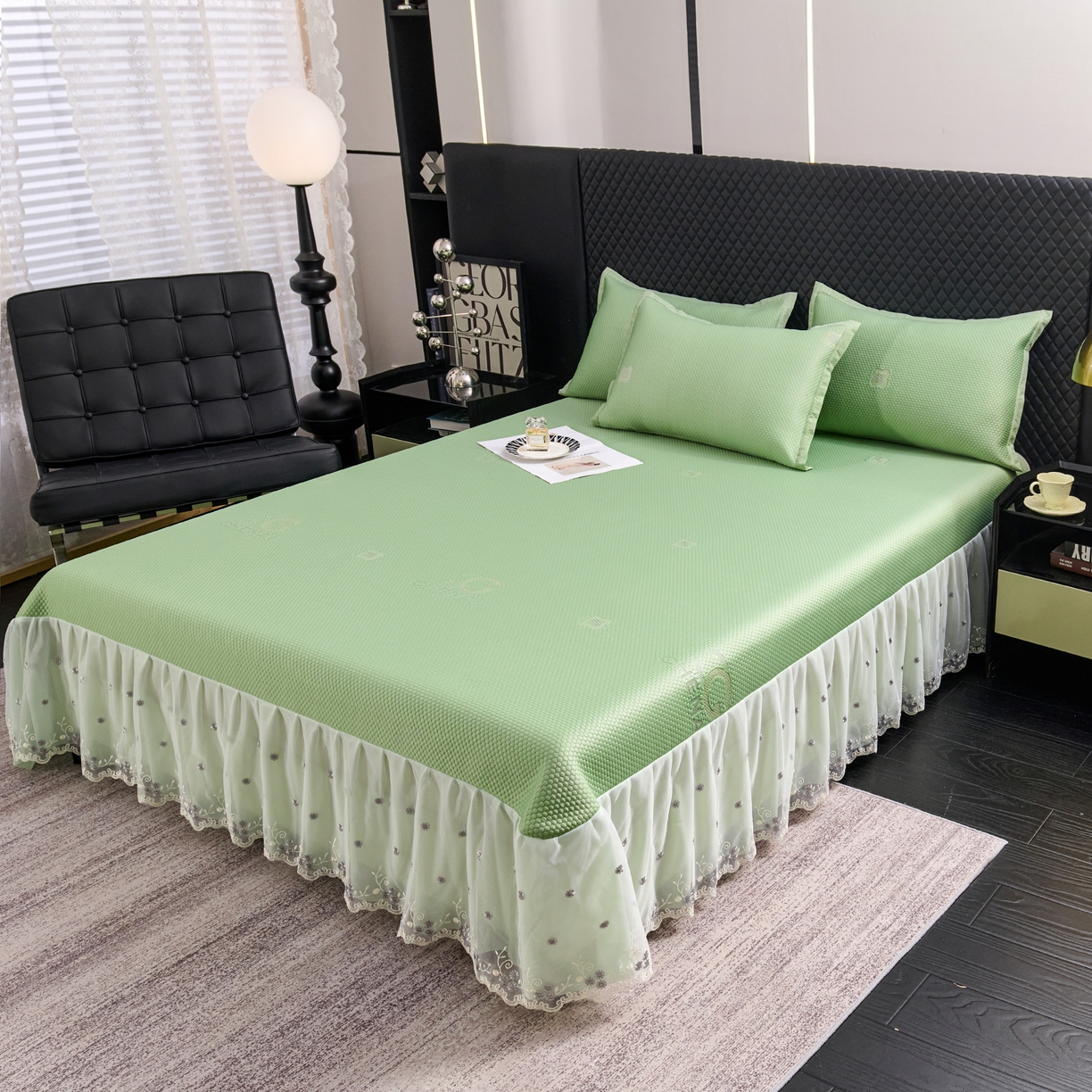 91家纺网 家纺一手货源 找家纺 （总）青雅席业 2025年新款凉感因子母婴级凉感丝豆豆席床裙款