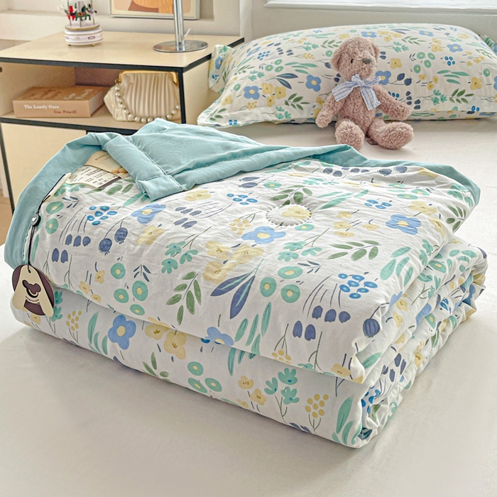 91家纺网 家纺一手货源 找家纺 富艺隆 2025新款水洗棉印花夏被 海岛清茶