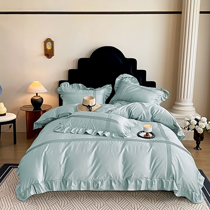 花香四季家纺 2025新款全棉13376公主风纯棉法式手工立体线条四件套 清风