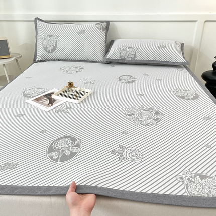 子曰 2025新款高定版A类PE聚乙烯凉感凉席提花凉席 玫瑰-灰