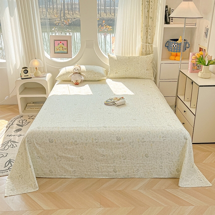 眠帛家居 2025新款A类水洗皱皱纱印花床单 乖巧猫咪