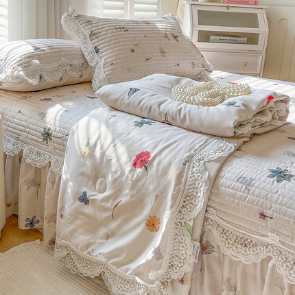 网红馆（ck家纺） 2025新款天丝印花夹棉床盖夏被四件套 浪漫花舞