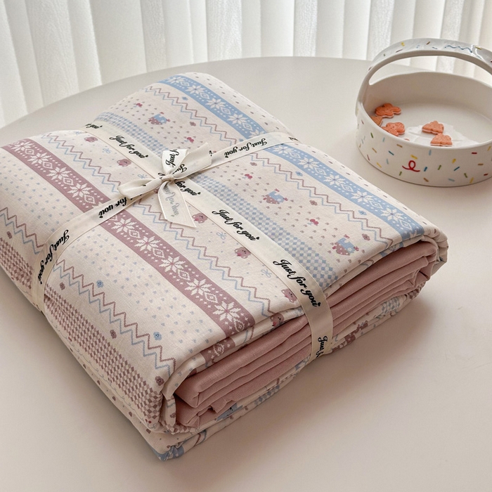 91家纺网 家纺一手货源 找家纺 塞纳 2026新款.全棉有氧双层纱四件套-场景二-觅可-咖