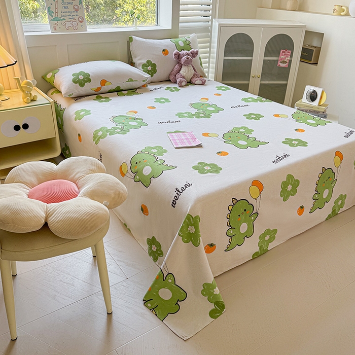 91家纺网 家纺一手货源 找家纺 晓时候 2025原棉老粗布床单凉席三件套软凉席子单床单 恐龙乐园