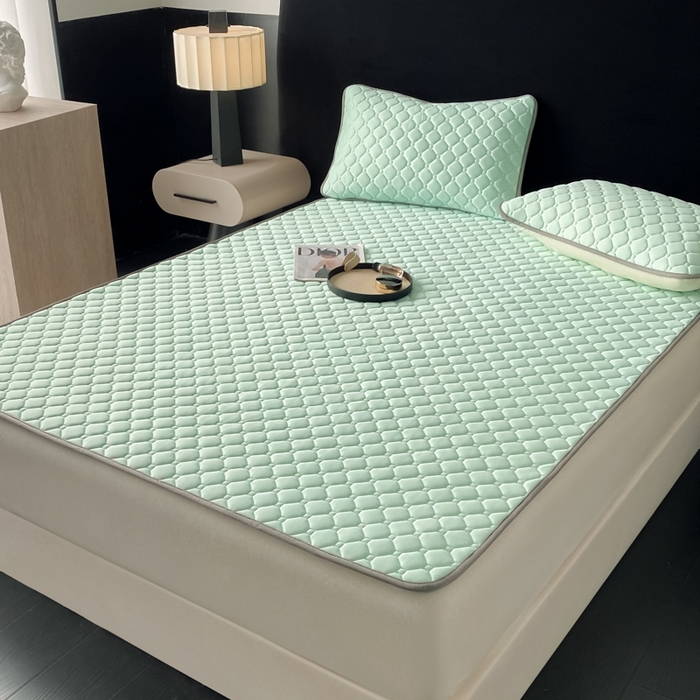 91家纺网 家纺一手货源 找家纺 欧邦 2025新款加厚纯色凉席四件套--凉席三件套 方格-水绿