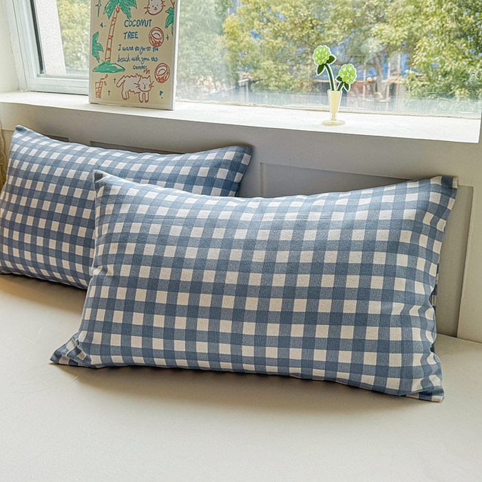 91家纺网 家纺一手货源 找家纺 晓时候 2025原棉老粗布床单凉席三件套软凉席子单床单 蓝小格