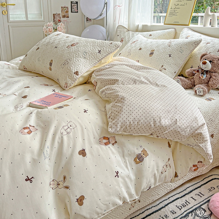 91家纺网 家纺一手货源 找家纺 羽爱家纺 2025新款A类双面全棉印花床盖套件 甜心派对