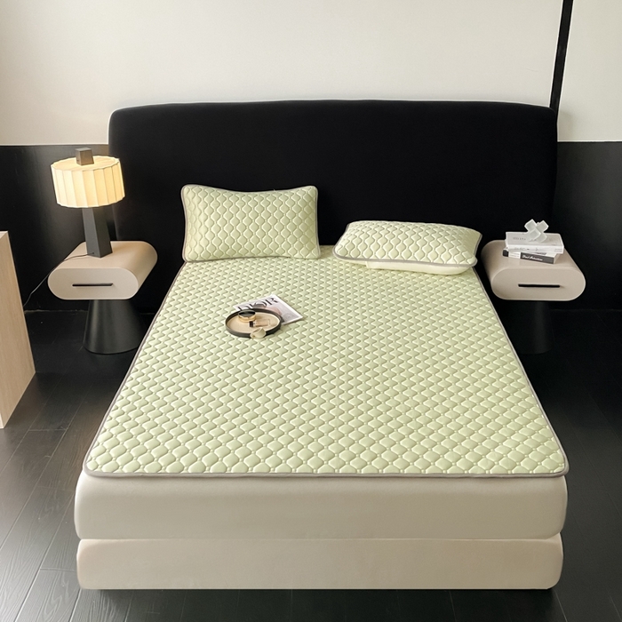 91家纺网 家纺一手货源 找家纺 欧邦 2025新款加厚纯色凉席四件套--凉席三件套 方格-果绿