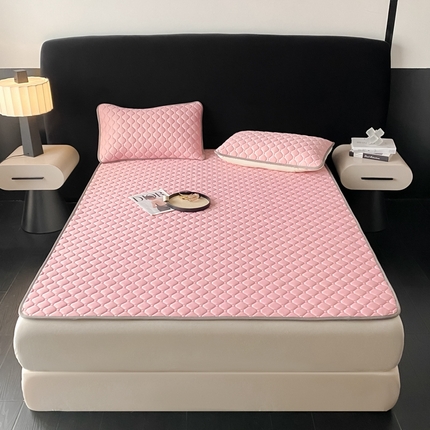 91家纺网 家纺一手货源 找家纺 欧邦 2025新款加厚纯色凉席四件套--凉席三件套 方格-豆粉