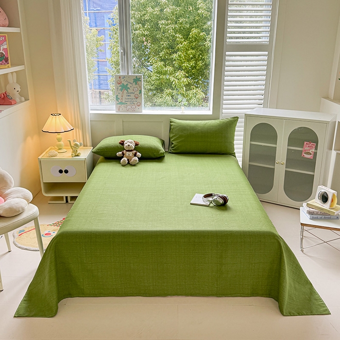 91家纺网 家纺一手货源 找家纺 晓时候 2025原棉老粗布床单凉席三件套软凉席子单床单 简约绿