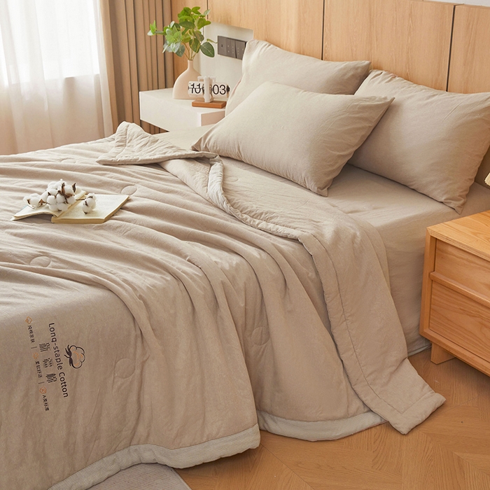 91家纺网 家纺一手货源 找家纺 创优家纺 2025新款无印风格子新疆棉夏被空调被纯棉花被夏被子薄被芯水洗棉包检测 新疆棉-卡其