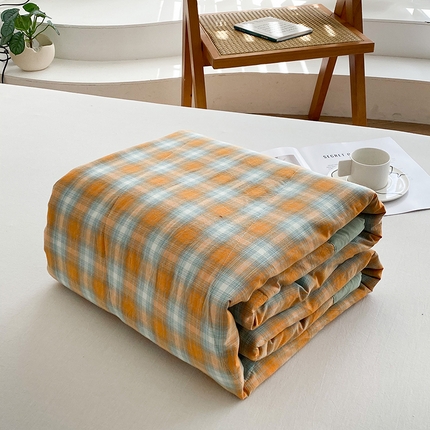 青螺家纺 2025全棉水洗棉格子双面色织新疆棉花被AB版夏凉空调被 沐夏
