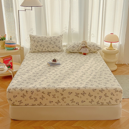 眠帛家居 2025新款A类水洗皱皱纱印花床笠 蝴蝶偏偏