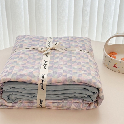 91家纺网 家纺一手货源 找家纺 塞纳 2026新款.全棉有氧双层纱四件套-场景二-赛琳娜-兰