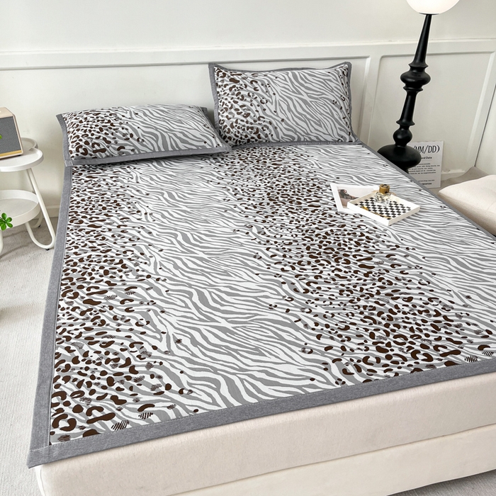 91家纺网 家纺一手货源 找家纺 子曰 2025新款高定版A类PE聚乙烯凉感凉席提花凉席床笠 魅野-灰【平铺款】