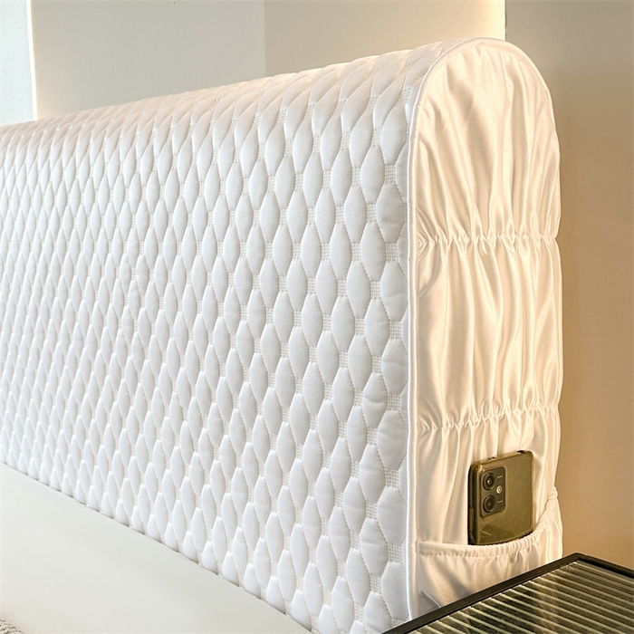 91家纺网 家纺一手货源 找家纺 情恒家纺 2025夏季款亮光布加厚双面用床头罩 象牙白