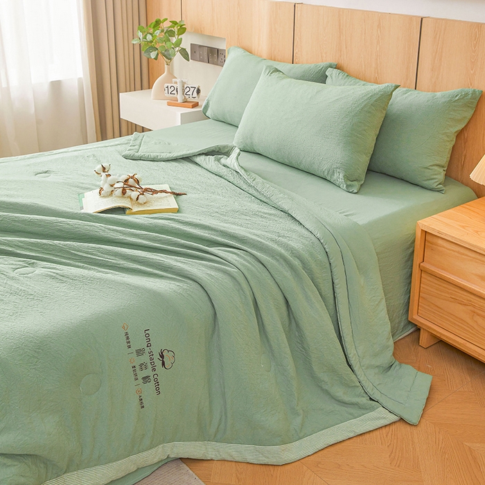 91家纺网 家纺一手货源 找家纺 创优家纺 2025新款无印风格子新疆棉夏被空调被纯棉花被夏被子薄被芯水洗棉包检测 新疆棉-松绿