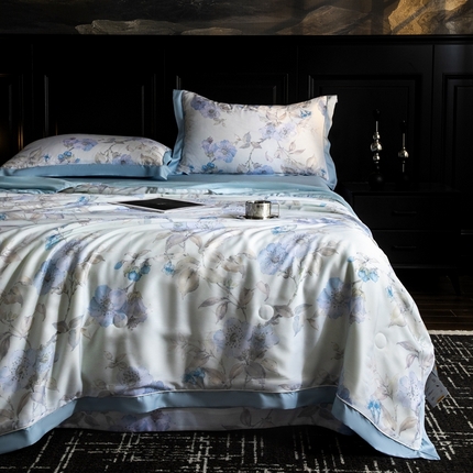 金喜 2025新款天丝夏被夏凉被薄被子套件数码印花夏被四件套 悠蓝挽夏