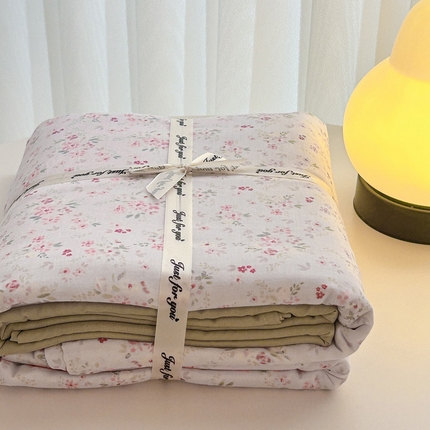 91家纺网 家纺一手货源 找家纺 塞纳 2026新款.全棉有氧双层纱四件套-场景二-拾秋-米粉