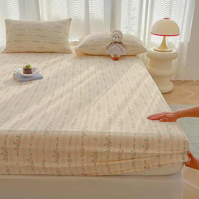 91家纺网 家纺一手货源 找家纺 眠帛家居 2025新款A类水洗皱皱纱印花床笠 花蔓