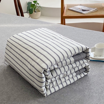 青螺家纺 2025全棉水洗棉格子双面色织新疆棉花被AB版夏凉空调被 中条浅灰