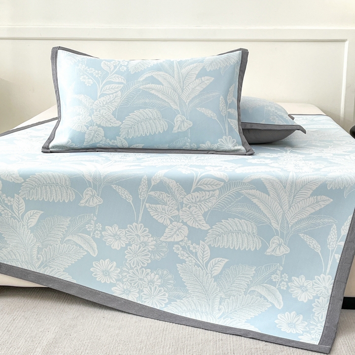 91家纺网 家纺一手货源 找家纺 子曰 2025新款高定版A类PE聚乙烯凉感凉席提花凉席 叶之恋-蓝