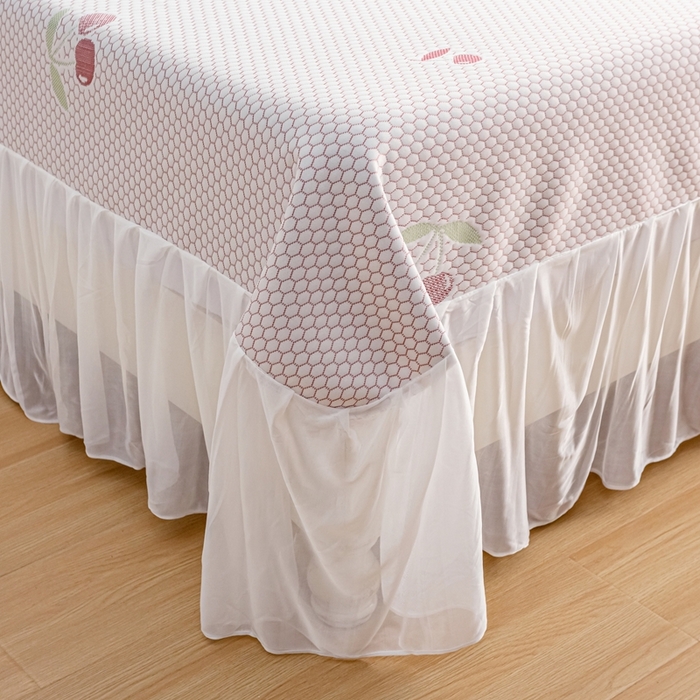 91家纺网 家纺一手货源 找家纺 春寻家纺 2025新款凉豆豆冰丝凉席席子-床裙款 小樱桃