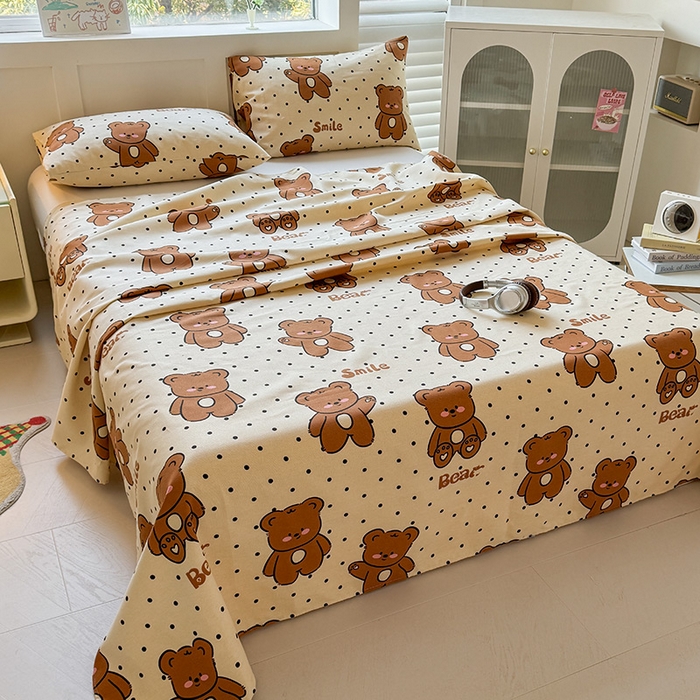 91家纺网 家纺一手货源 找家纺 晓时候 2025原棉老粗布床单凉席三件套软凉席子单床单 饼干熊