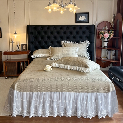 91家纺网 家纺一手货源 找家纺 （总）网红馆（ck家纺） 2025新款A类凉感花边豆豆席凉席床盖三件套--瑞莎