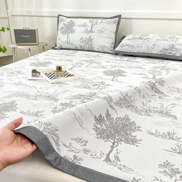 91家纺网 家纺一手货源 找家纺 子曰 2025新款高定版A类PE聚乙烯凉感凉席提花凉席床笠 秘境-灰【平铺款】