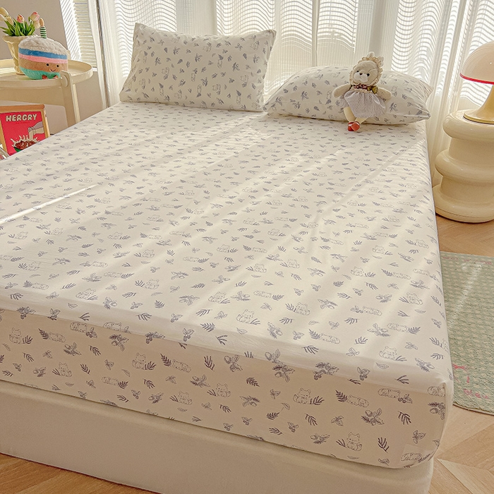 91家纺网 家纺一手货源 找家纺 眠帛家居 2025新款A类水洗皱皱纱印花床笠 可爱小狸