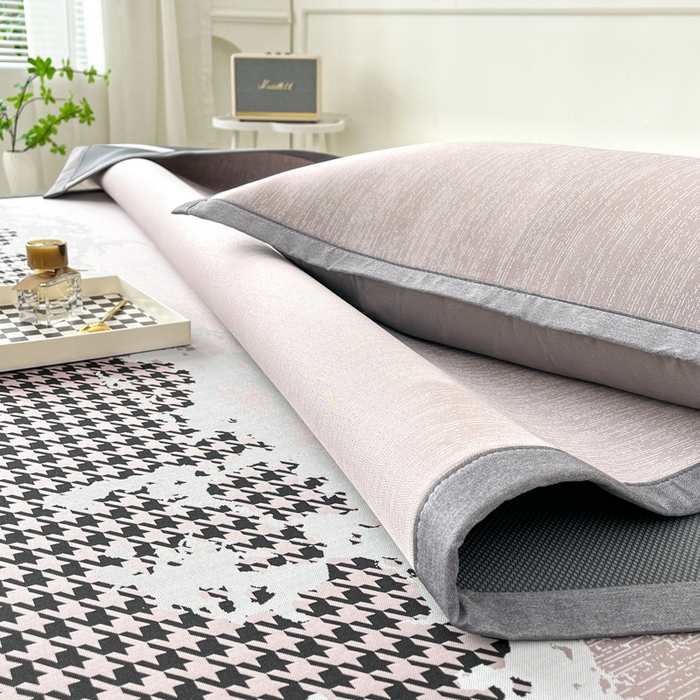 91家纺网 家纺一手货源 找家纺 子曰 2025新款高定版A类PE聚乙烯凉感凉席提花凉席 千鸟格-紫