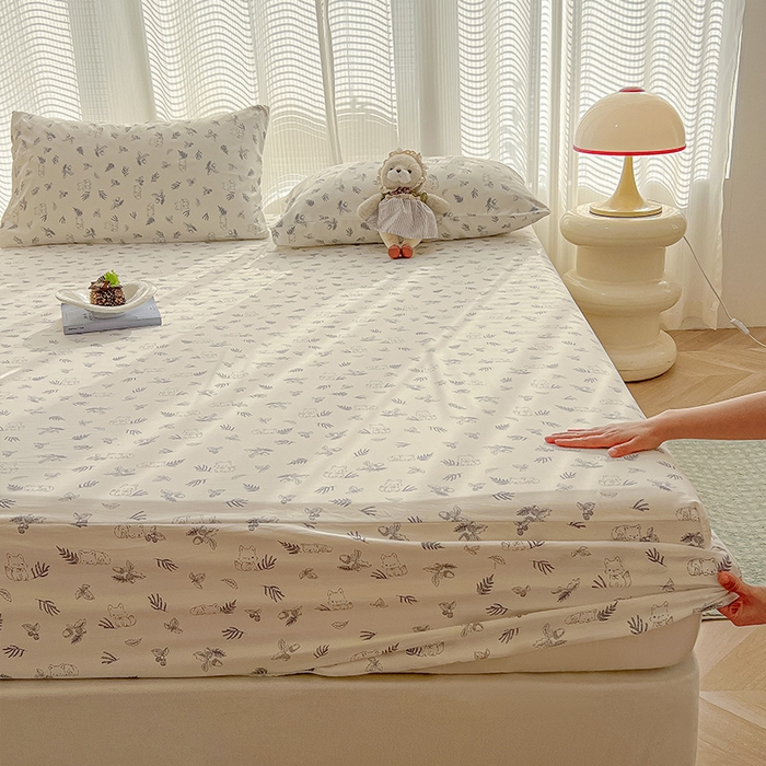 91家纺网 家纺一手货源 找家纺 眠帛家居 2025新款A类水洗皱皱纱印花床笠 可爱小狸