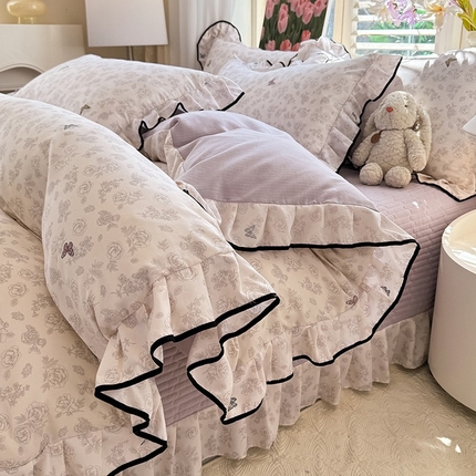 91家纺网 家纺一手货源 找家纺 （总）韩约家纺 2025新款1皱皱纱时尚花边款四件套