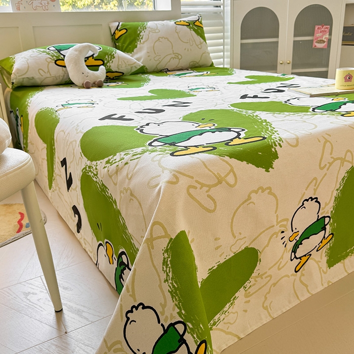 91家纺网 家纺一手货源 找家纺 晓时候 2025原棉老粗布床单凉席三件套软凉席子单床单 快乐鸭