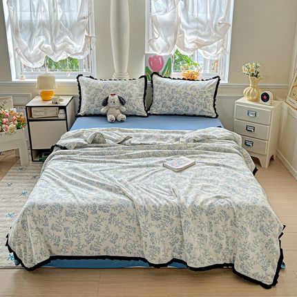 91家纺网 家纺一手货源 找家纺 （总）妖妖家纺 2025新款有氧水洗糯糯公主风花边夏被四件套单夏被